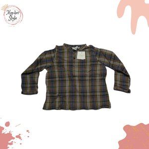 BONPOINT purple blue plaid long sleeve tunic top